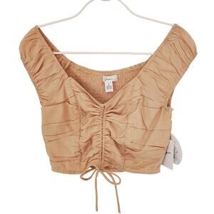 Japna Ruched Crop Top in Beige Size Small